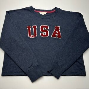 Lucky Brand Dark Blue USA Women's Sweatshirt M Cropped PATRIOTIC AMERICA